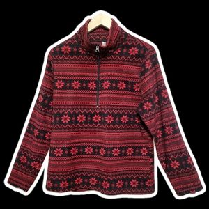 Ladies Size L Exertek LS fleece pullover zip up cowl neck sweater red black